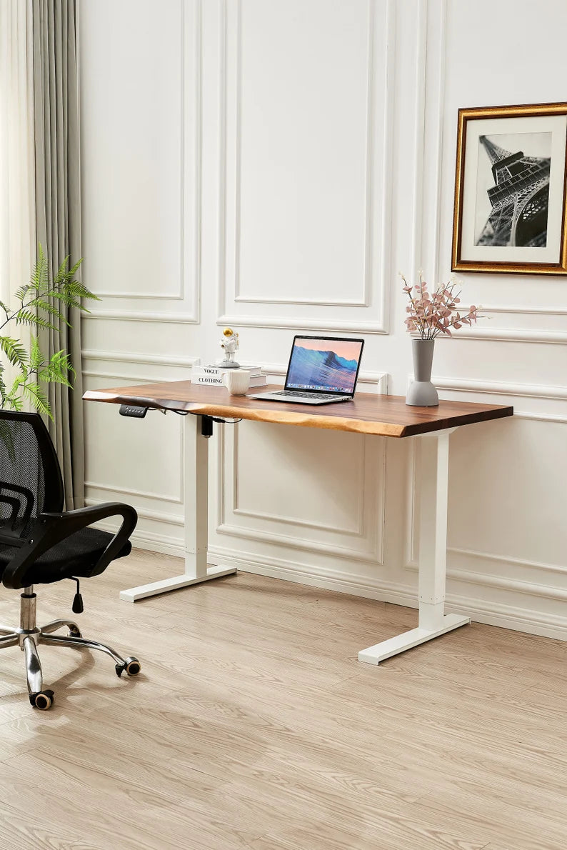 White live-edge standing desk by Keelan Scott